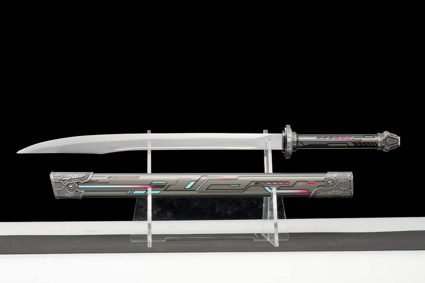 High Manganese Steel Gunmetal Cyberpunk Tactical Blade with Sharp Blade, Alloy Fittings Aluminum Scabbard Sci-Fi Collectible Ornament
