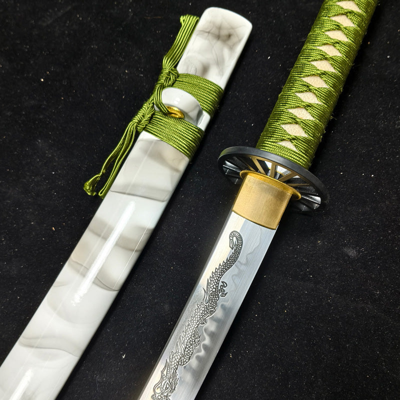 T10 forging process, burnt blade, hand carved dragon(A9)katana,Wakizashi