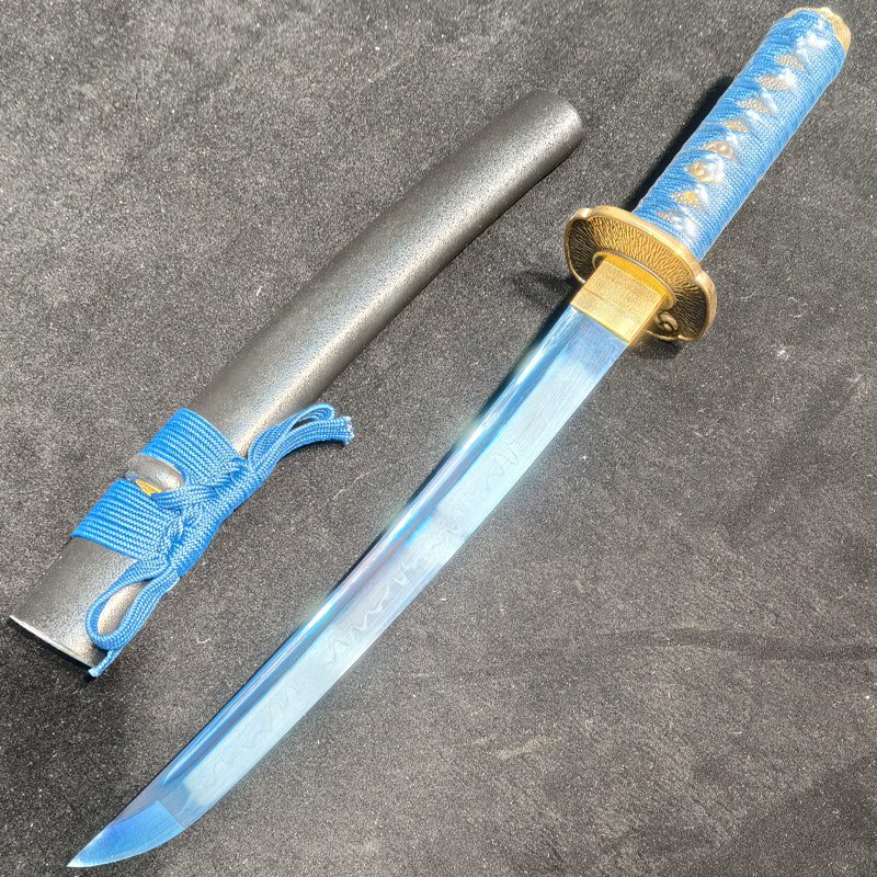 blue phantom assassin(T10 covered with soil and burnt the blade to form texture and quench blue)katana,short knife