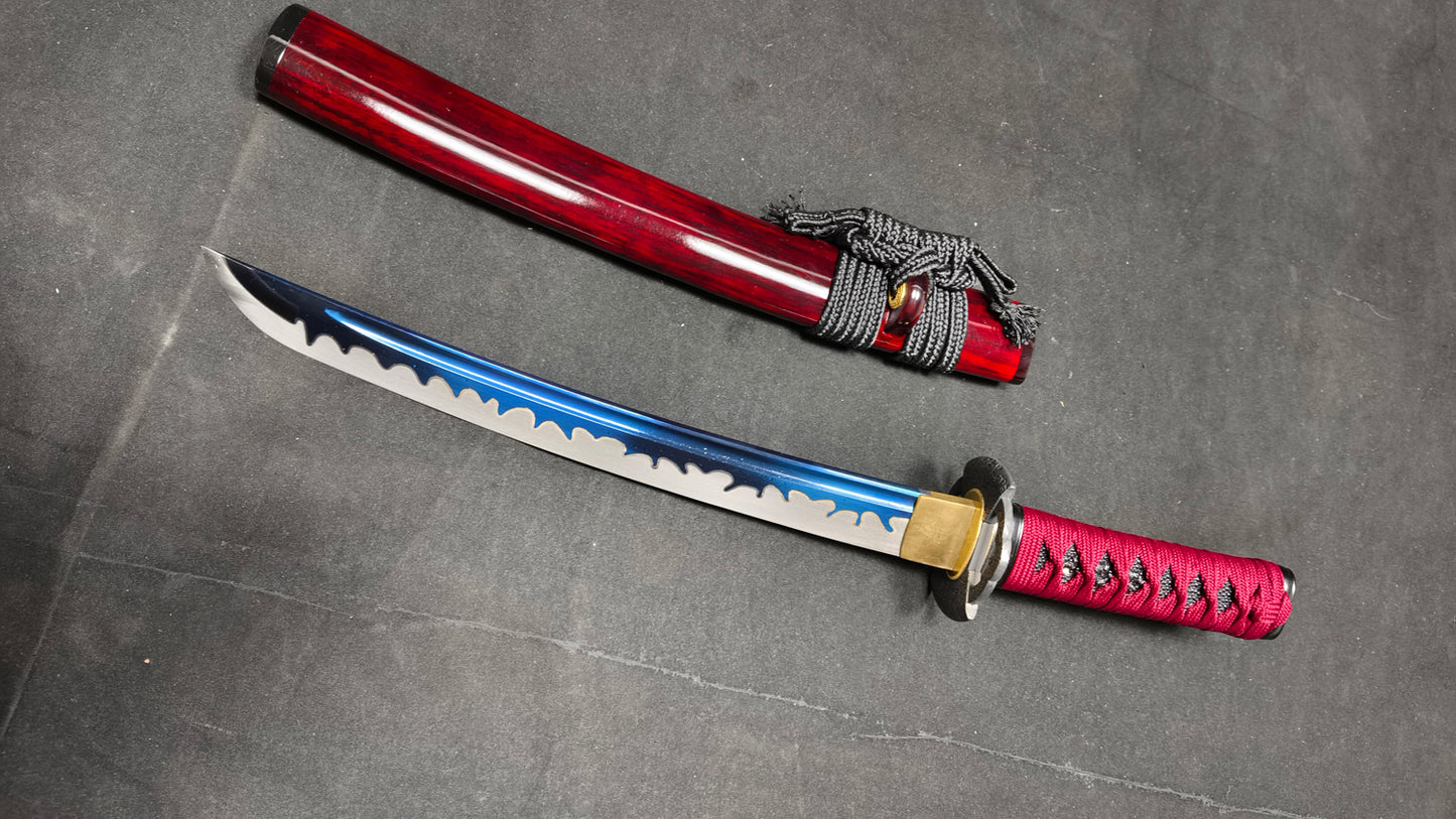 Spring steel forging process, quenching blue fire, push grinding mouth,katana