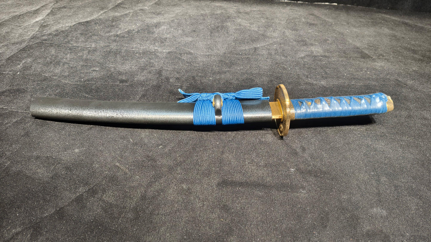 blue phantom assassin(T10 covered with soil and burnt the blade to form texture and quench blue)katana,short knife