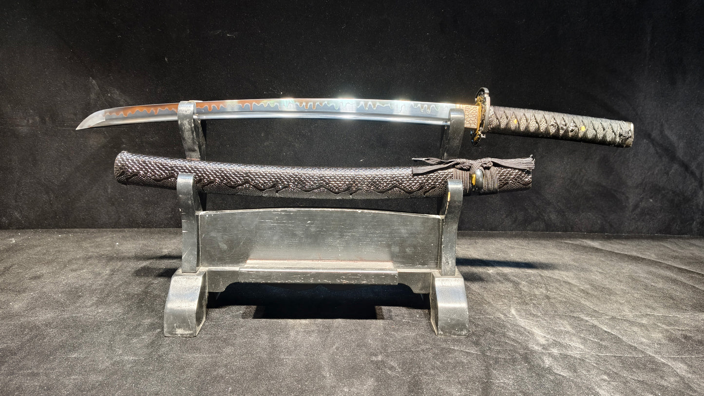 T10 forging process, burnt blade, quenched black(A8)katana,Wakizashi
