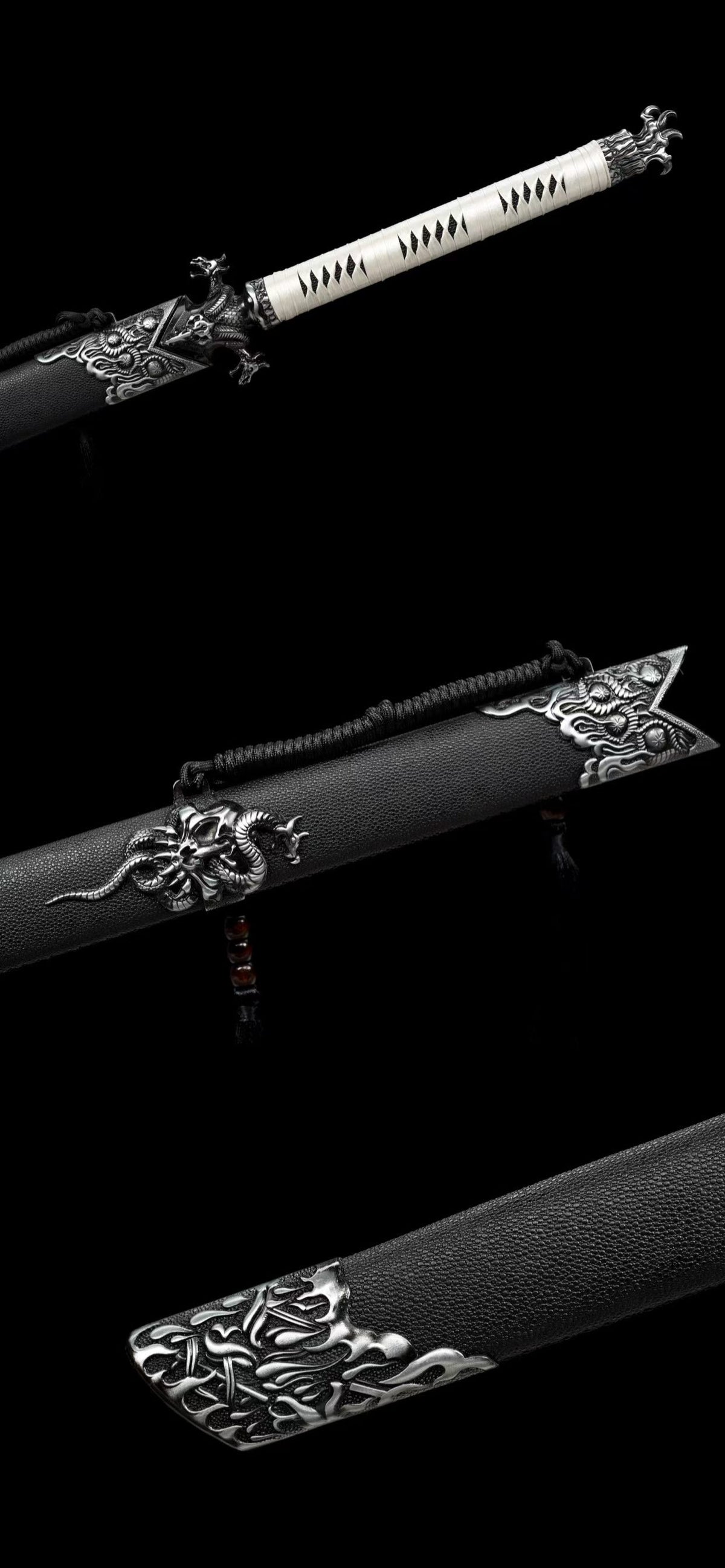 Dragon Roar Mystic Scale, High Manganese Steel Blue Blade, Alloy Dragon Fittings, Full Tang Construction, Sharp Edge, Collectible Decorative Sword