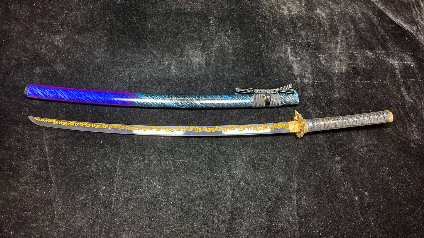 Spring steel forging process, blackened, engraved dragon(A16)katana