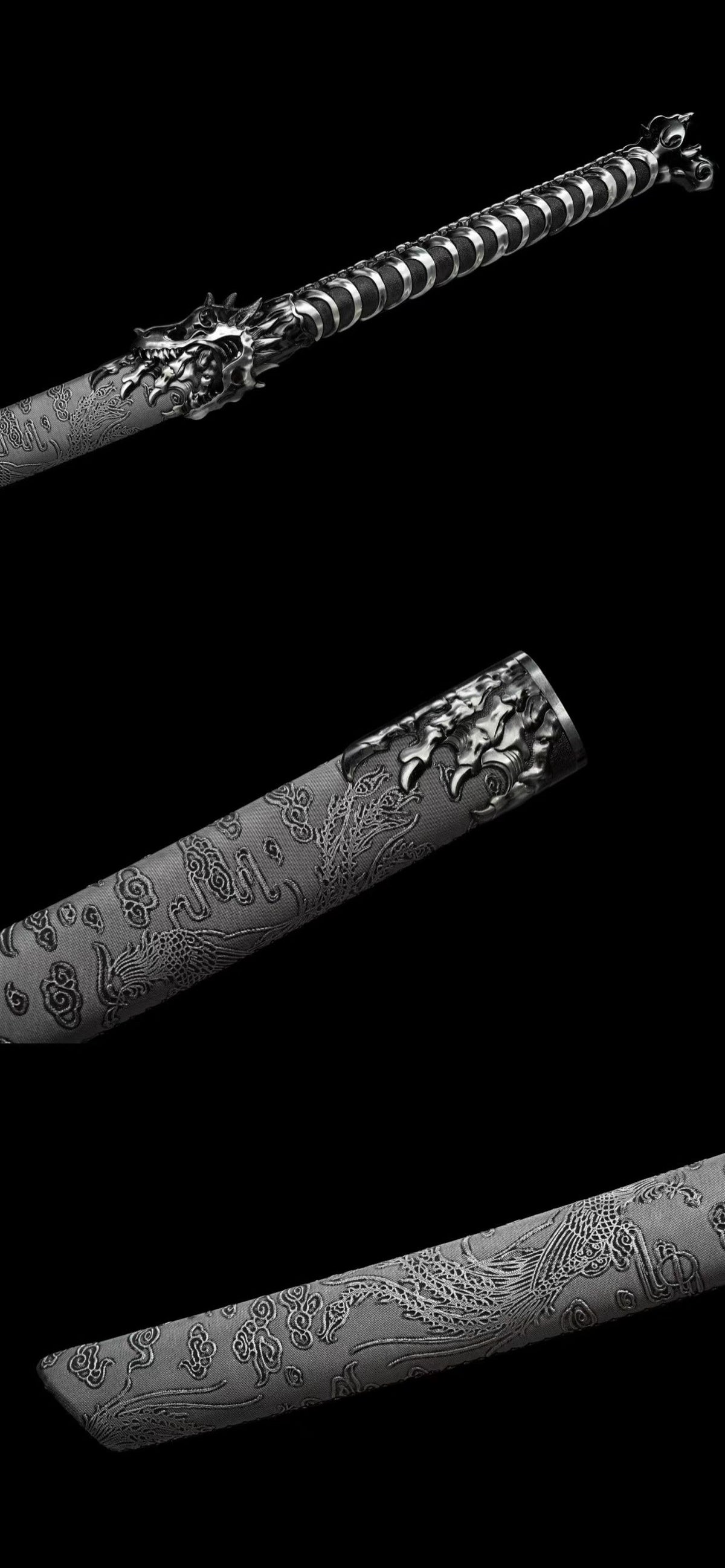 Dragon Roar Mystic Scale, Damascus Steel Forged Blade, Alloy Dragon Fittings, Full Tang Construction, Sharp Edge, Collectible Decorative Sword