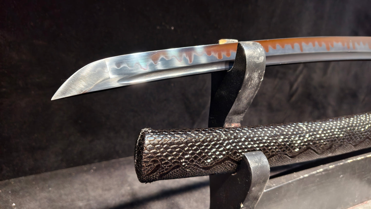 T10 forging process, burnt blade, quenched black(A8)katana,Wakizashi