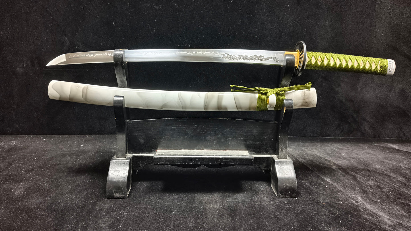 T10 forging process, burnt blade, hand carved dragon(A9)katana,Wakizashi