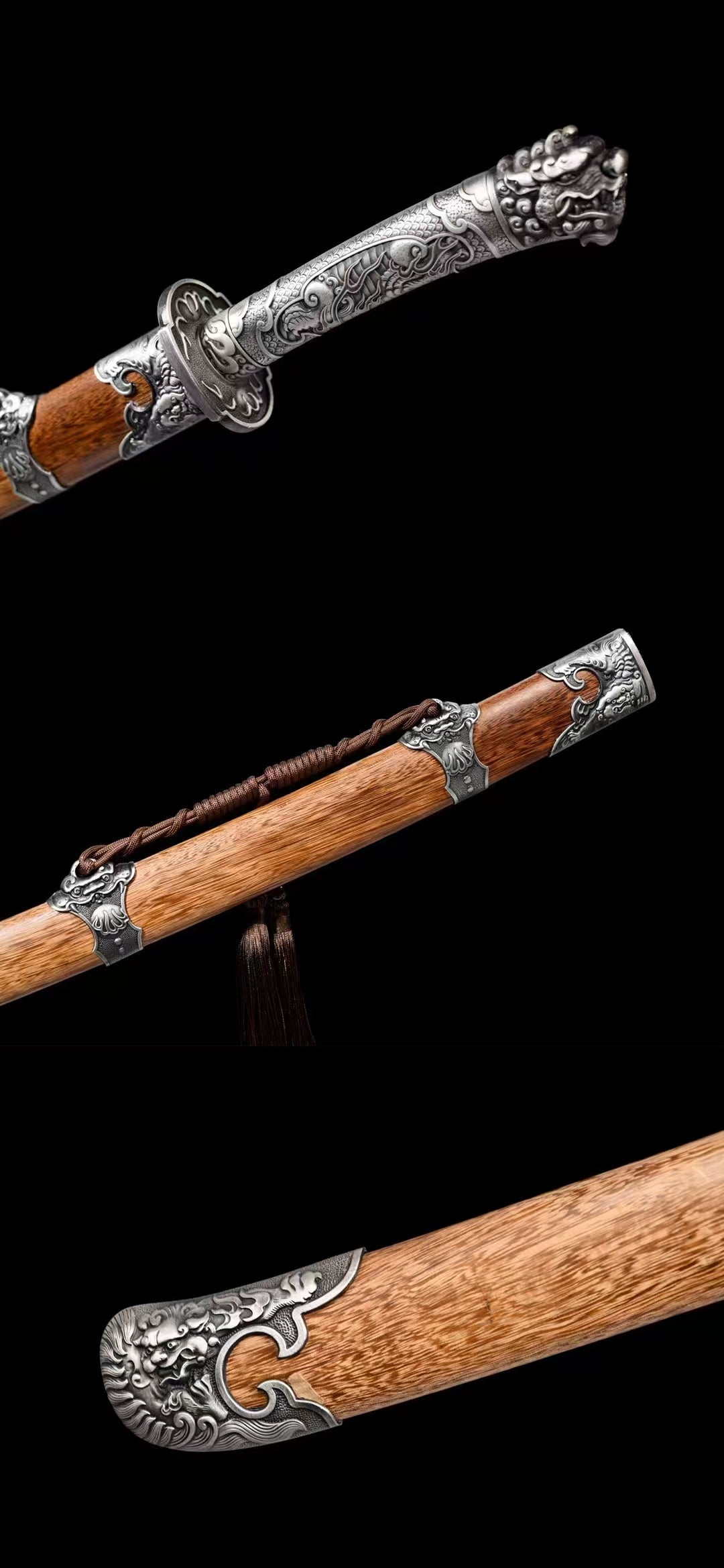 Patterned steel forging process mahogany sheath lion king knife waist knife integrated handle