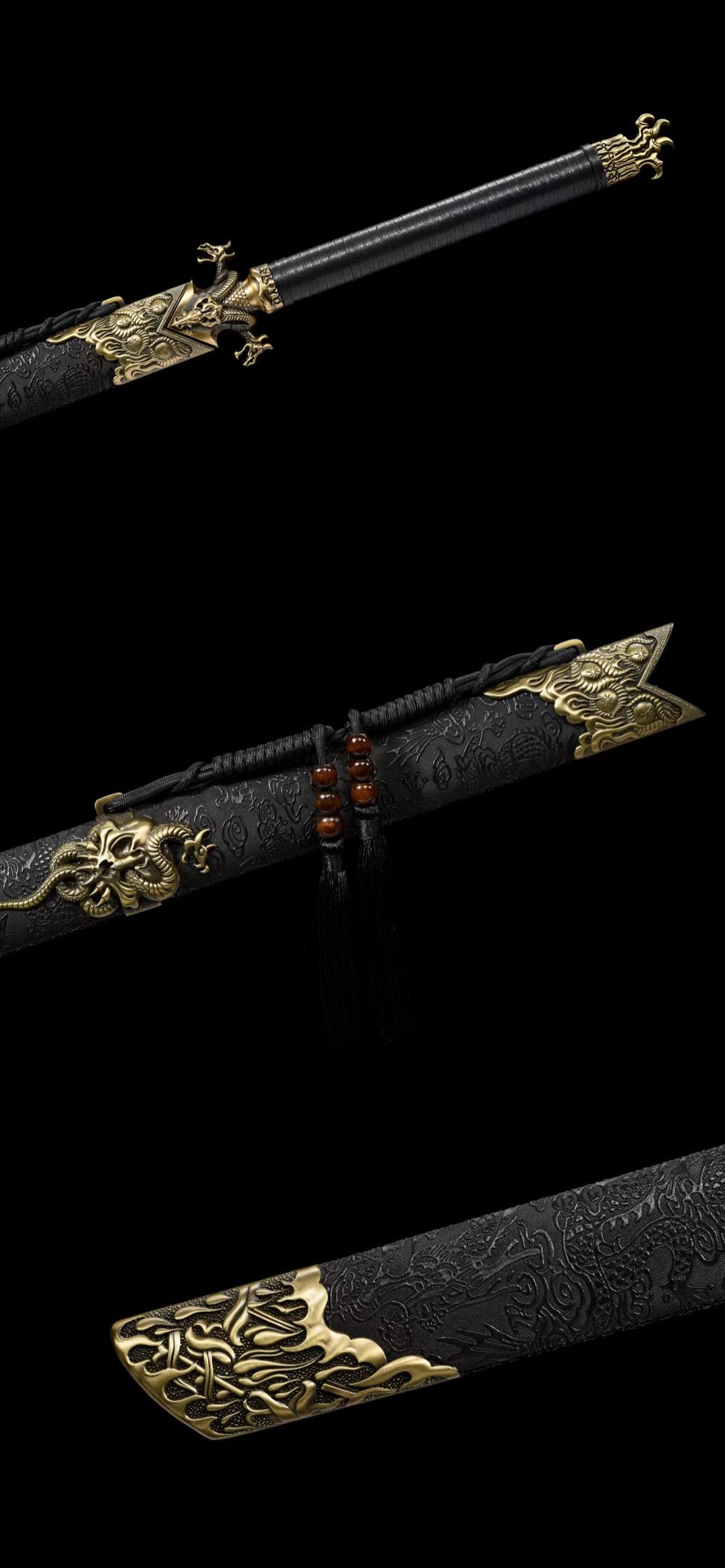 **Phantom Night Dragon Sword**, Full‑Tang Construction, Sharp Blade, High‑Manganese Steel Forged, Alloy Fittings, Collectible Decorative Craft Sword
