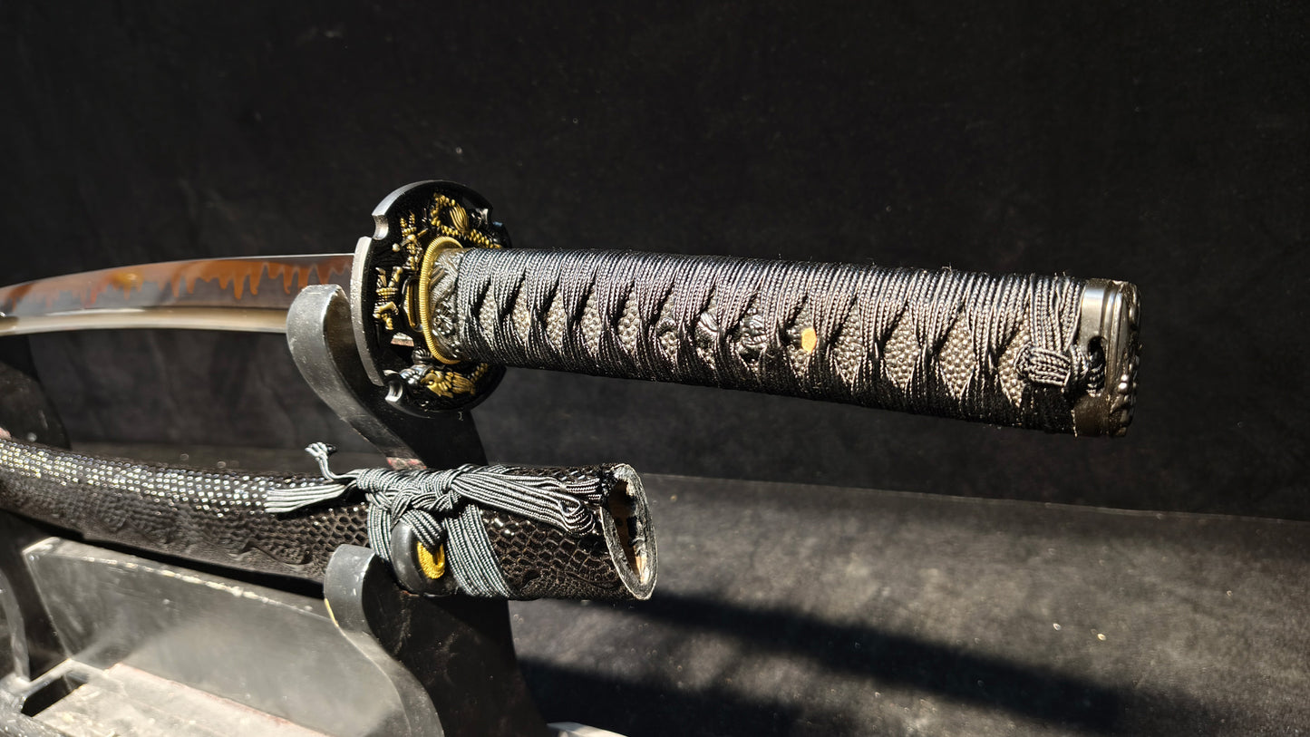 T10 forging process, burnt blade, quenched black(A8)katana,Wakizashi