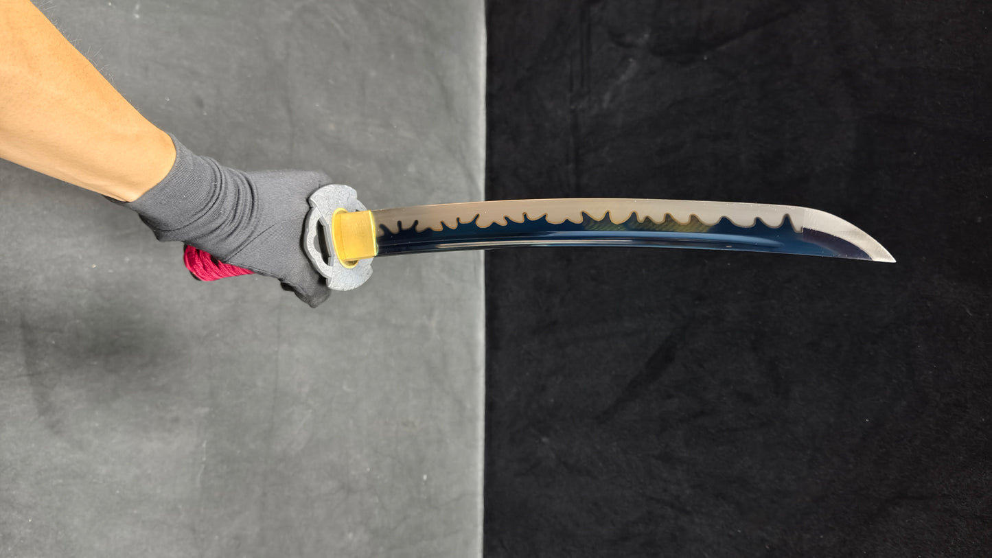 Spring steel forging process, quenching blue fire, push grinding mouth,katana