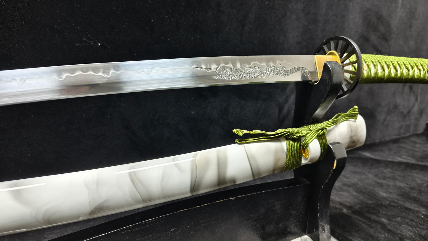 T10 forging process, burnt blade, hand carved dragon(A9)katana,Wakizashi