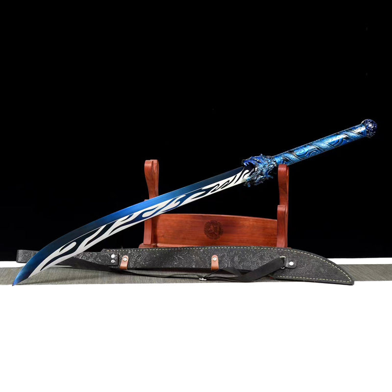 Dragon head broadsword(Manganese steel high-temperature paint-baked blue engraving process)
