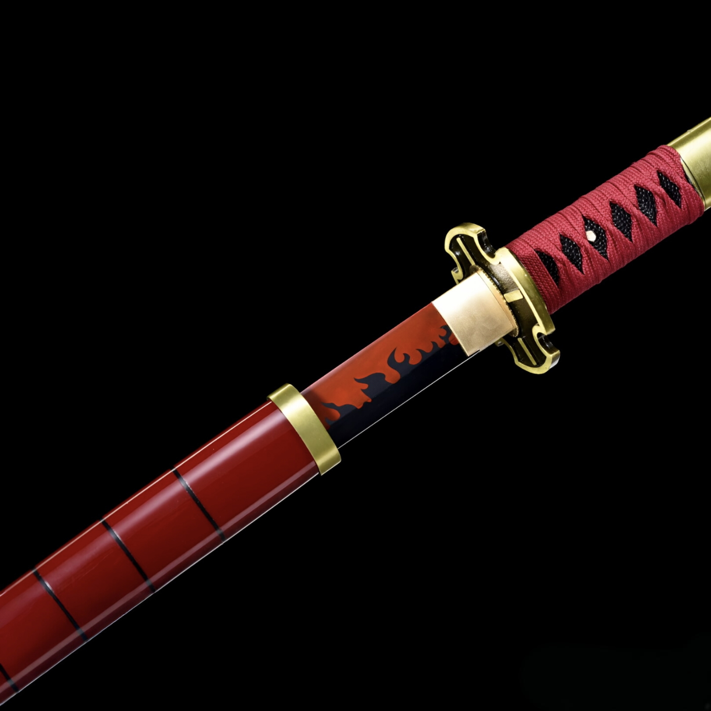 One Piece Zoro Sandai Kitetsu Katana, Full Tang Forged 5160 Spring Steel Sharp Blade Red Flame Pattern Blade, Solid Wood Scabbard Anime Replica Sword for Collection Cosplay Display