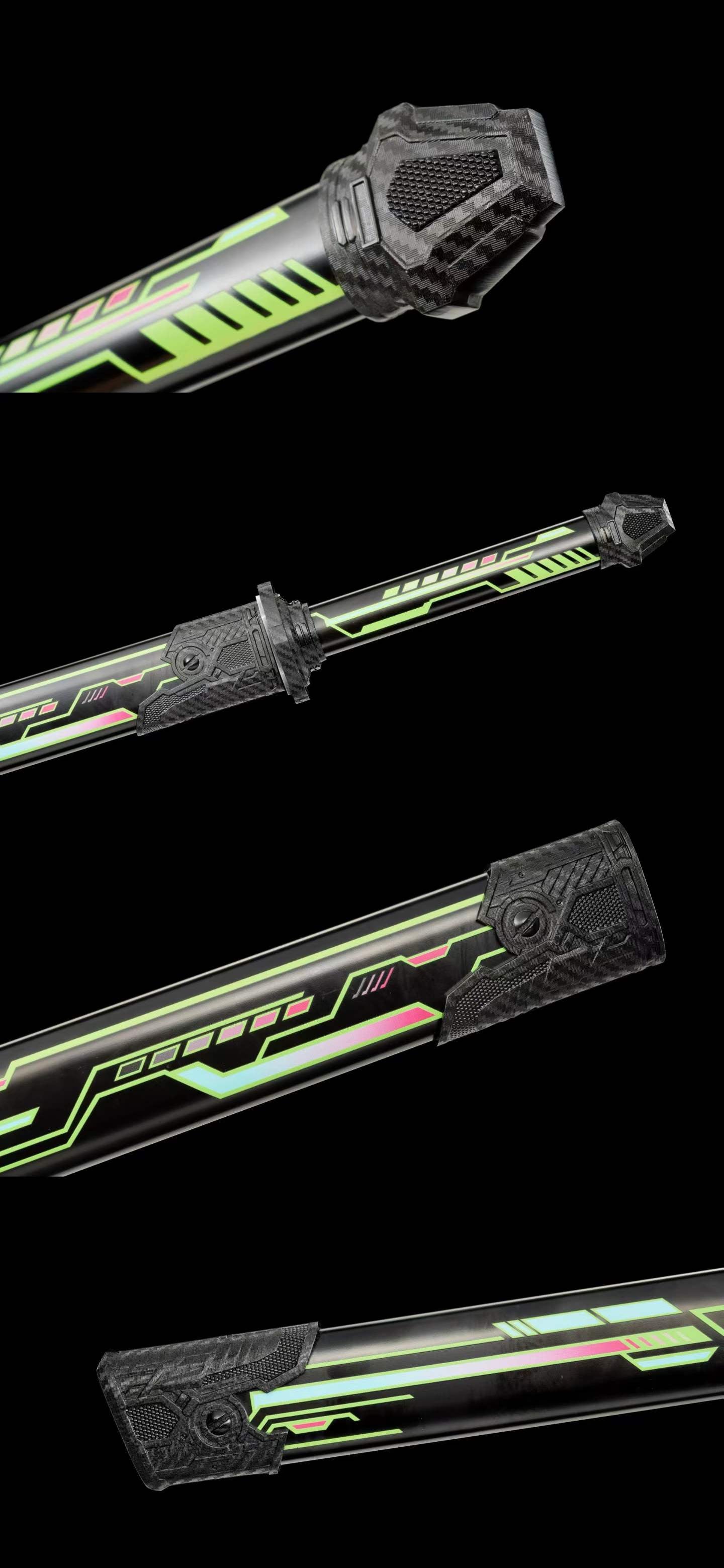 High Manganese Steel Cyberpunk Neon Combat Blade With Sharp Blade, Alloy Fittings Aluminum Scabbard Sci-Fi Collectible Ornament
