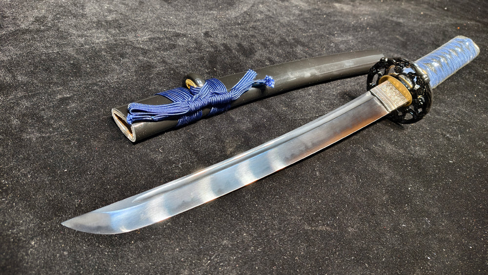 TI0 (covered with soil and burned to create the ripple pattern of the blade) Quenched Black,katana,