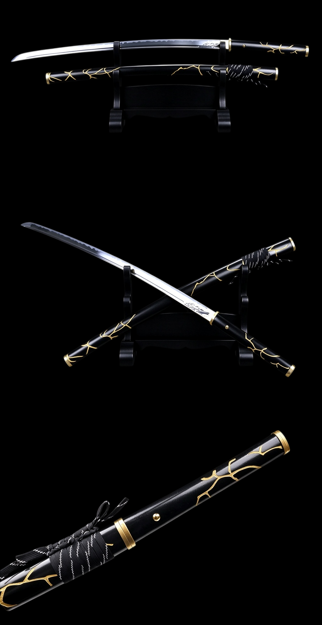 Nightbreak Gilded Katana, Full Tang Construction, High Manganese Steel Blade, Sharp Edge, Brass Fittings, Solid Wood Hand Lacquer Scabbard, Game Replica Sheep Hoof Mountain Soul Samurai Sword