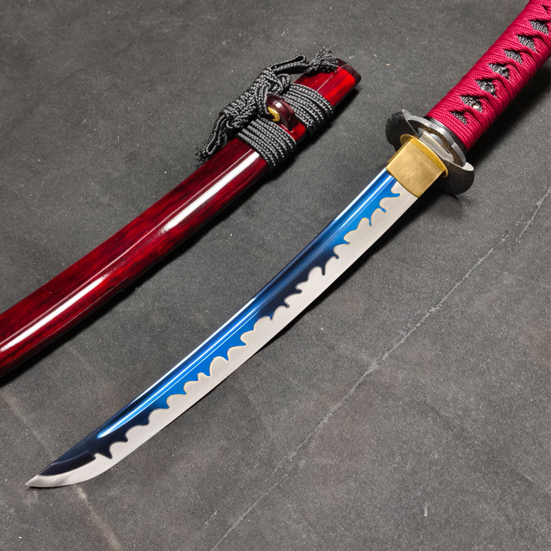 Spring steel forging process, quenching blue fire, push grinding mouth,katana