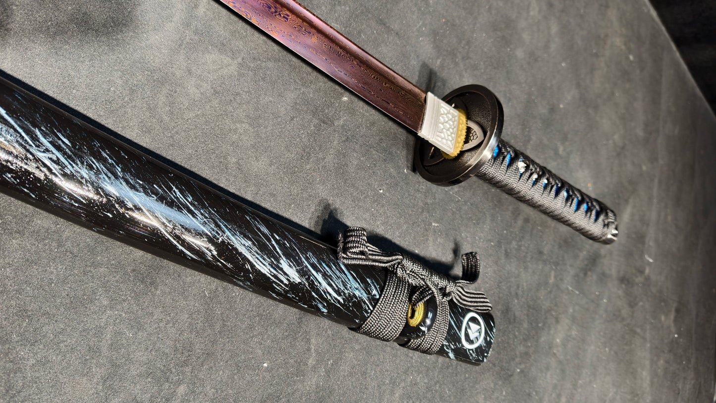 Phantom Assassin(Pattern steel forging process)blue quenching,katana ,short knife