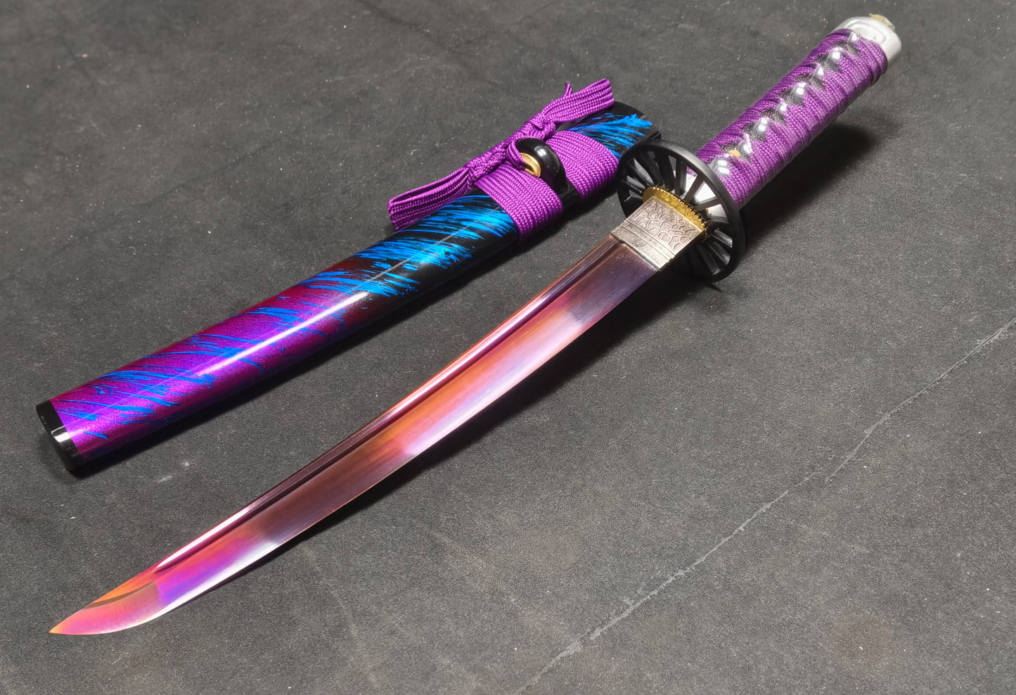 Phantom Assassin,Medium carbon steel (fire-quenched purple blade),katana ,short knife