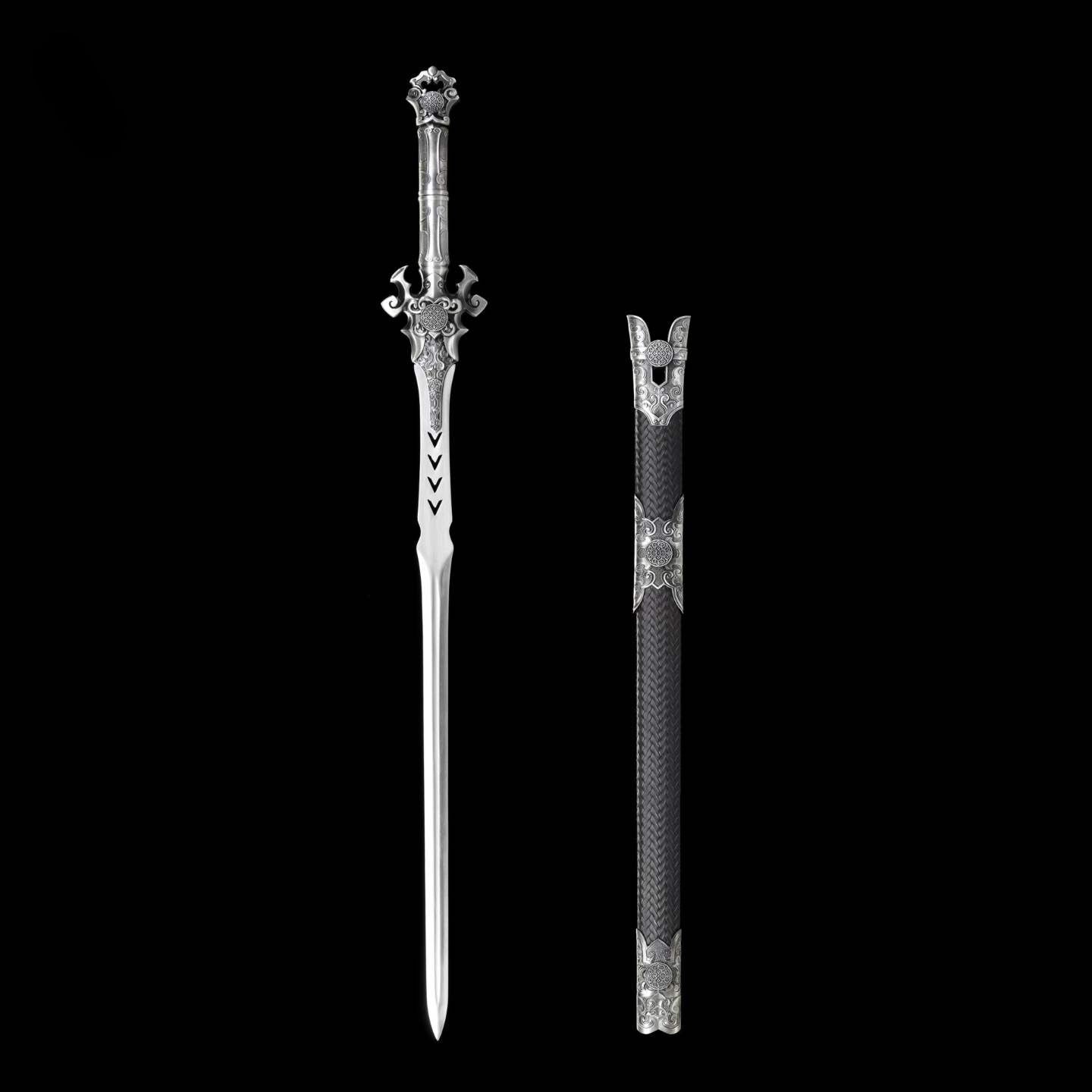 Full Tang Demon Sword Supreme Fantasy Replica, Sharp Blade, High‑Manganese Steel Blade, Alloy Metal Handle, Solid Wood Artificial Leather Scabbard, Fantasy Decorative Collectible Sword