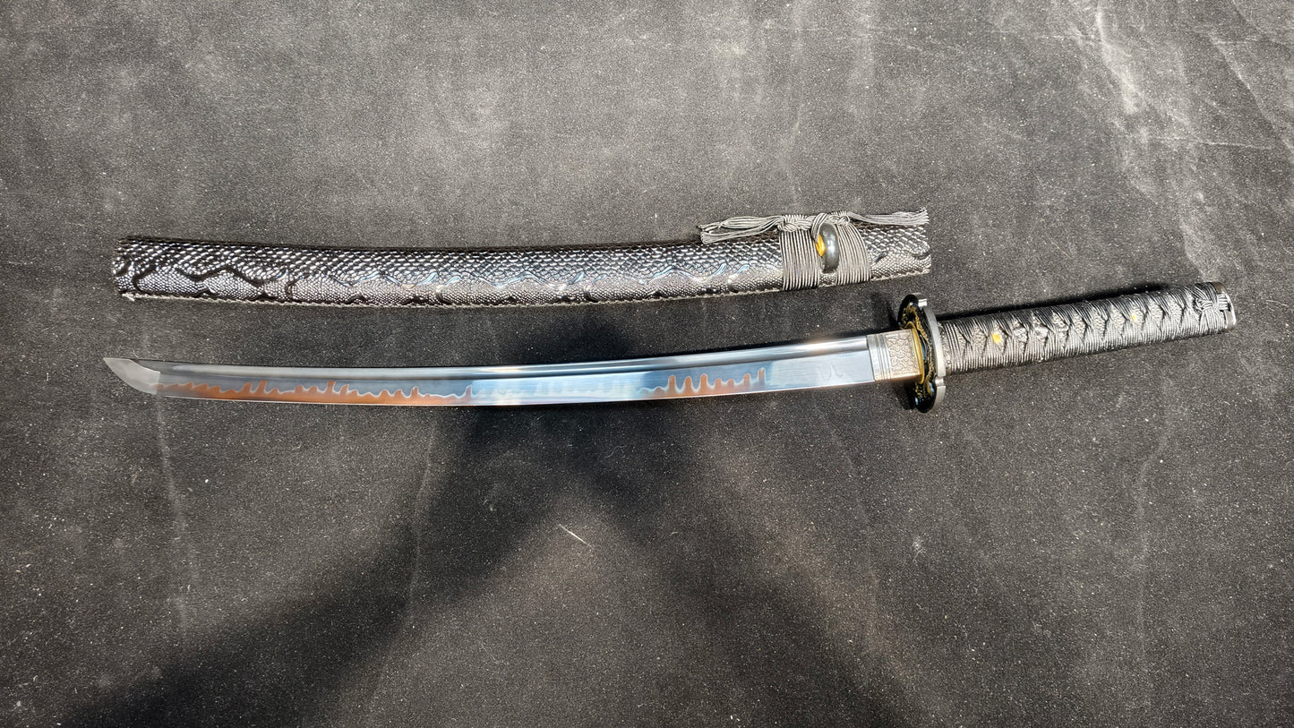 T10 forging process, burnt blade, quenched black(A8)katana,Wakizashi