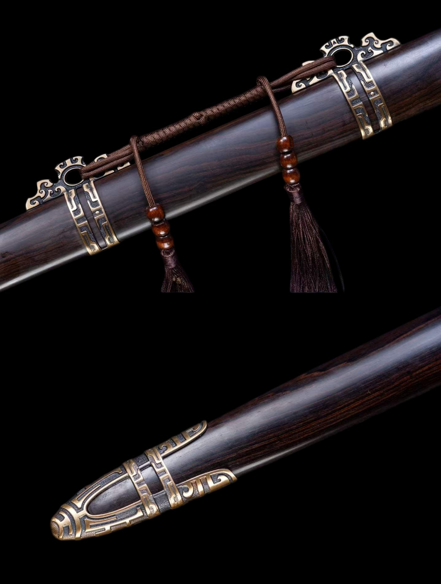Xuan Heng Sword, Forged Damascus Steel Blade, Pure Copper Fittings, Premium Ebony Wood Handle and Scabbard, Chinese Mythical Taoist Collectible Sword