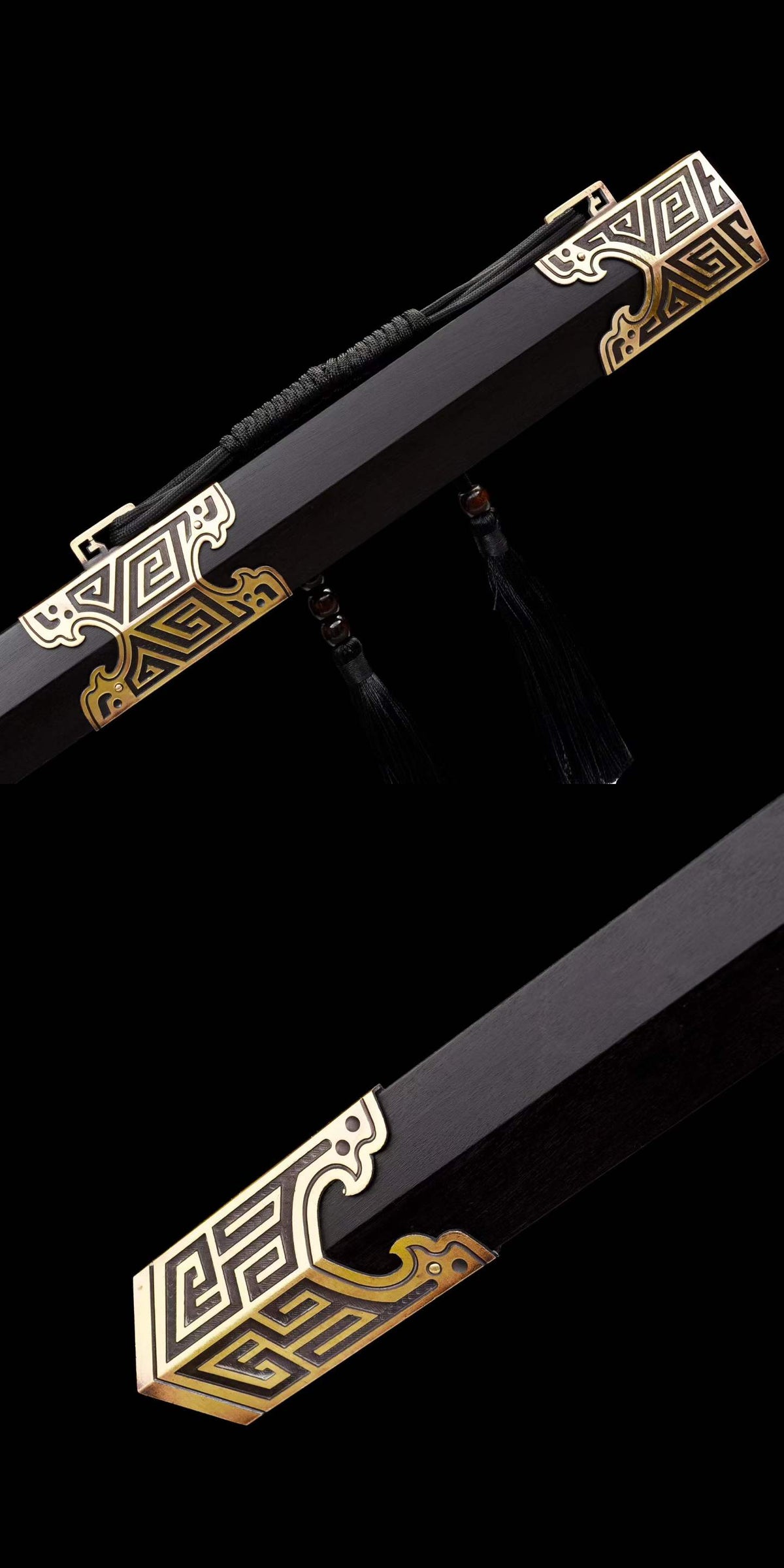 King Qin Jian, Full Tang Construction, Hand-Forged Damascus Steel Blade, Sharp Edge, Hand Polished, Brass Fittings, Premium Dragon Phoenix Hardwood Scabbard & Handle, Collectible Chinese Han Sword