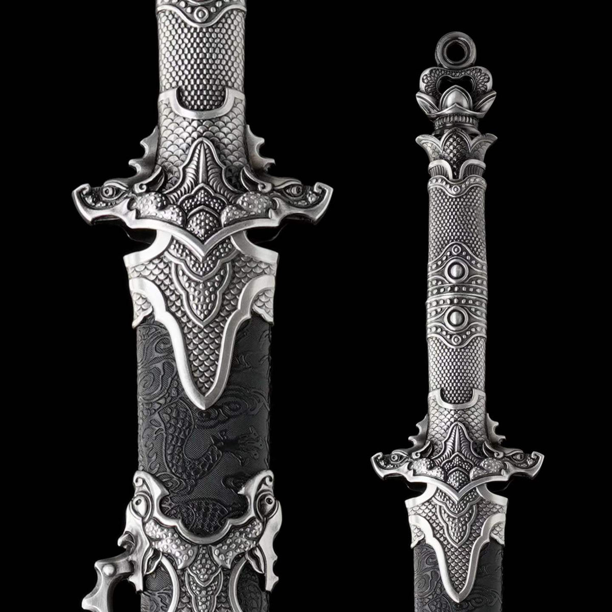 Xuan‑Lin Imperial Qilin Jian, Full Tang Construction, Sharp Blade, Forged High Manganese Steel, Alloy Fittings, One‑Piece Alloy Handle, Solid Wood Artificial Leather Wrapped Scabbard, Historical Collectible Chinese Sword