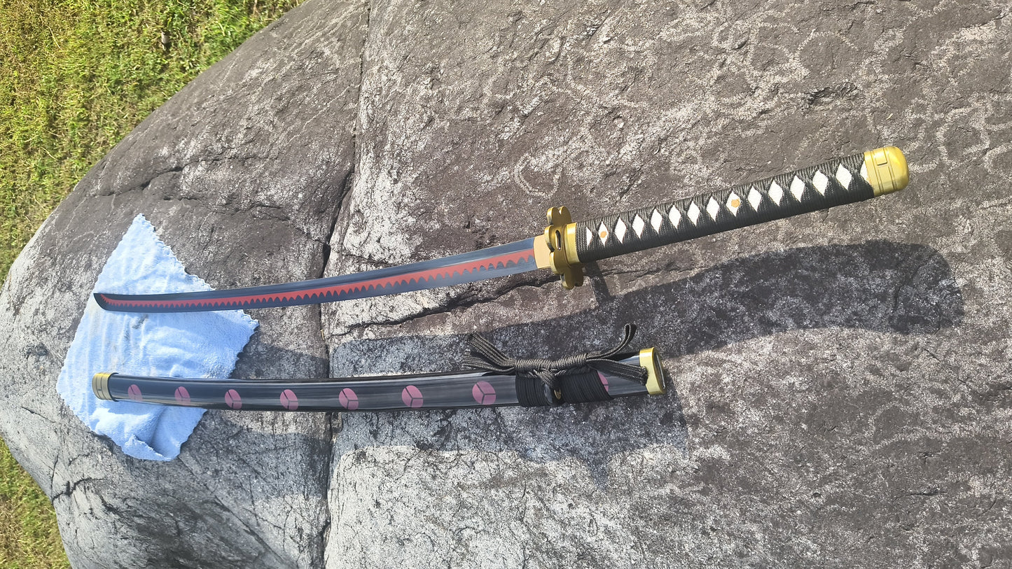 Full Tang Roronoa Zoro Shusui Sword Replica, Sharp Blade, 5160 Steel Forged Blade, Alloy Fittings, Solid Wood Painted Scabbard, One Piece Anime Cosplay Collectible Katana
