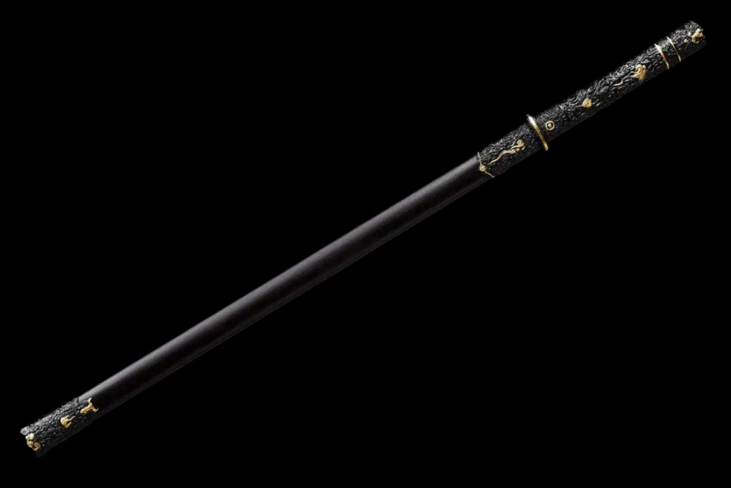 Integrated Full Tang High‑Manganese Steel Tang Straight Dao, Sharp Blade, One‑Piece Metal Handle, Solid Wood Scabbard Black‑Gold Dragon Pattern Ancient Chinese Collectible Sword