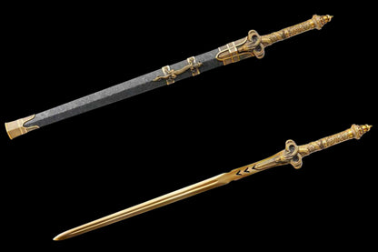 Wandering Dragon Chinese Sword, High‑Manganese Steel Blade, Integrated Alloy Dragon‑Carved Handle, Wood Scabbard Wrapped With Silk, Historical Collectible Sword