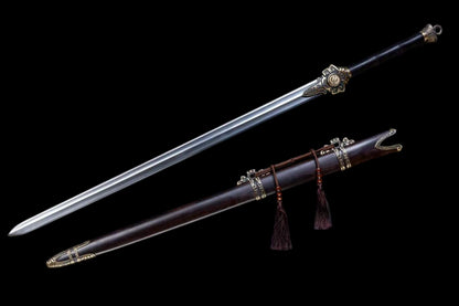 Xuan Heng Sword, Forged Damascus Steel Blade, Pure Copper Fittings, Premium Ebony Wood Handle and Scabbard, Chinese Mythical Taoist Collectible Sword