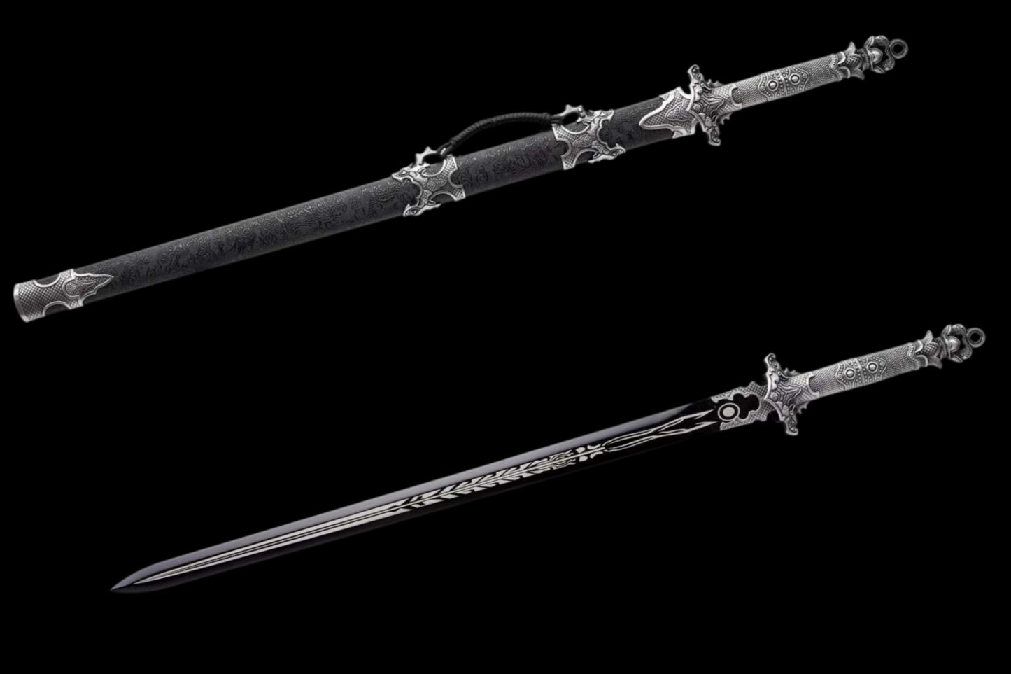 Xuan‑Lin Imperial Qilin Jian, Full Tang Construction, Sharp Blade, Forged High Manganese Steel, Alloy Fittings, One‑Piece Alloy Handle, Solid Wood Artificial Leather Wrapped Scabbard, Historical Collectible Chinese Sword