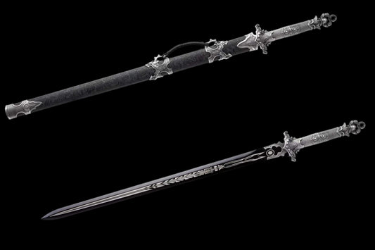 Xuan‑Lin Imperial Qilin Jian, Full Tang Construction, Sharp Blade, Forged High Manganese Steel, Alloy Fittings, One‑Piece Alloy Handle, Solid Wood Artificial Leather Wrapped Scabbard, Historical Collectible Chinese Sword