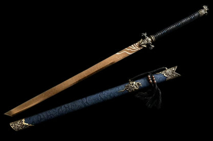 Black Scale Dao, Full Tang Construction, High Manganese Steel Blade, Sharp Edge, Antique Brass Fittings, Artificial Leather Wrapped Solid Wood Scabbard, Wooden Handle With Cord Wrapping, Collectible Decorative Chinese Sword