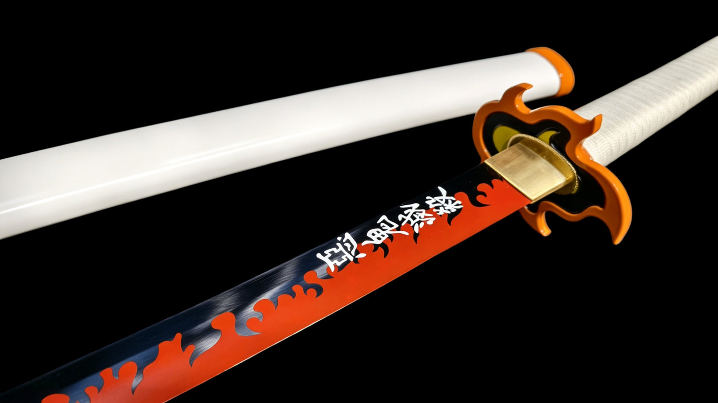 Demon Slayer Kyojuro Rengoku Nichirin Sword, Full Tang Forged 5160 Spring Steel, Sharp Blade