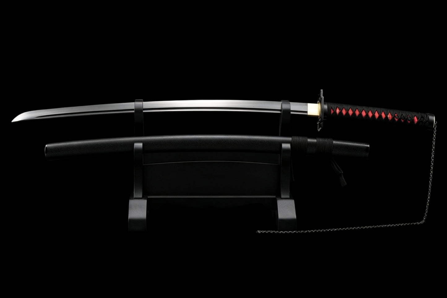BLEACH Tensa Zangetsu Katana, Ichigo Kurosaki Replica Sword, Full Tang Forged 5160 Spring Steel Sharp Blade, All Black Samurai Sword with Solid Wood Scabbard for Collection Display