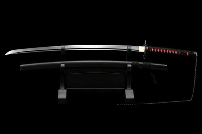 BLEACH Tensa Zangetsu Katana, Ichigo Kurosaki Replica Sword, Full Tang Forged 5160 Spring Steel Sharp Blade, All Black Samurai Sword with Solid Wood Scabbard for Collection Display