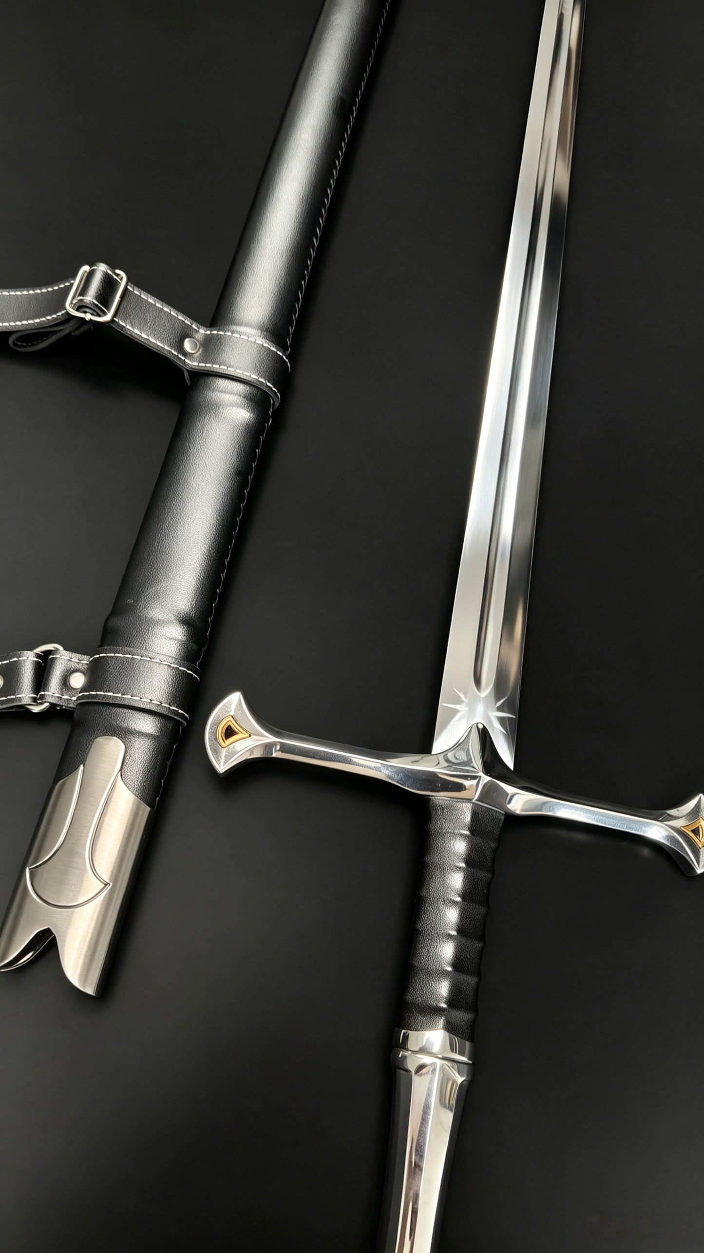 Lord of the Rings Aragorn Narsil Sword, Full Tang 65 Manganese Steel Forged Sharp Blade, High-Gloss Stainless Steel Fittings Real Sword