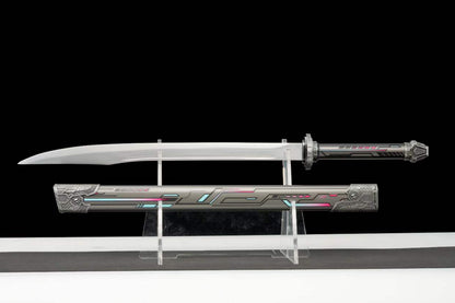 High Manganese Steel Gunmetal Cyberpunk Tactical Blade with Sharp Blade, Alloy Fittings Aluminum Scabbard Sci-Fi Collectible Ornament