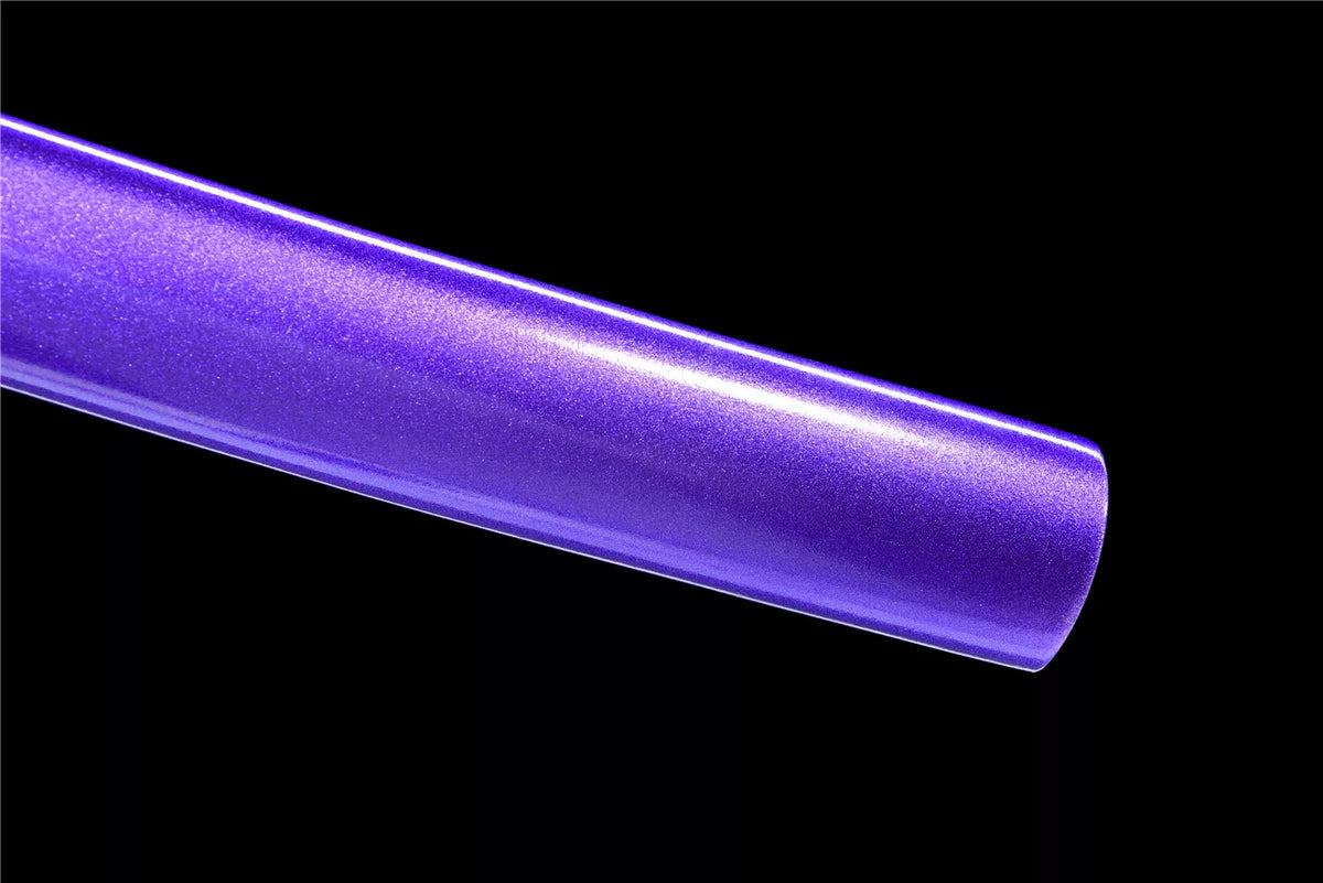Purple Ginkgo Katana, Full Tang Construction, Forged Damascus Steel Blade, Sharp Edge, Lacquer Painted Solid Wood Scabbard, Collectible Decorative Japanese Sword