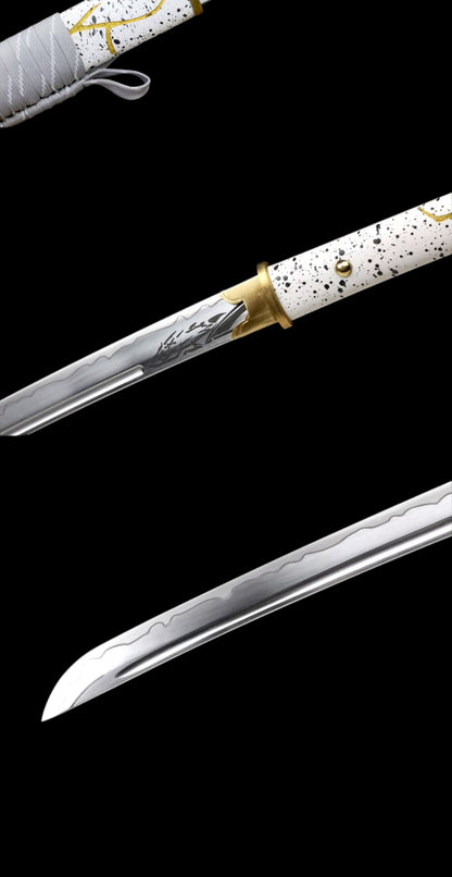 Dawnlight Gilded Katana, Full Tang Construction, High Manganese Steel Blade, Sharp Edge, Brass Fittings, Solid Wood Hand Lacquer Scabbard, Game Replica Sheep Hoof Mountain Soul Toku Iaido Samurai Sword
