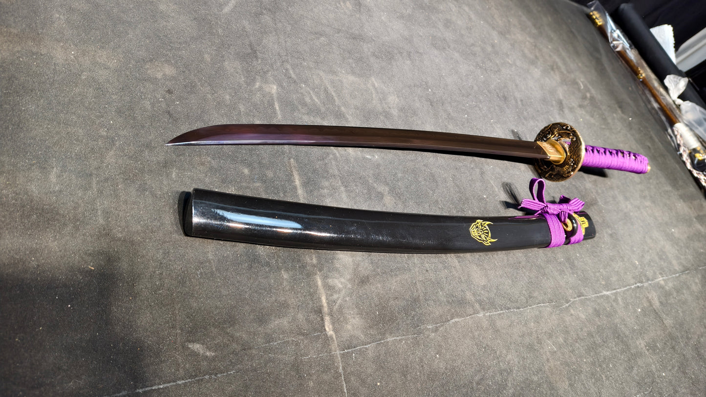 Purple flame t10 forged short knife is very sharp,katana ,short knife