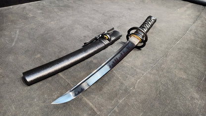 black flame（T10 covered with clay, fire burnt blade, quenched black）katana ,short knife