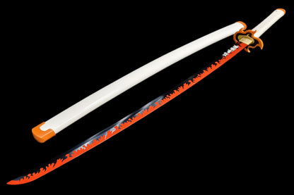 Demon Slayer Kyojuro Rengoku Nichirin Sword, Full Tang Forged 5160 Spring Steel, Sharp Blade