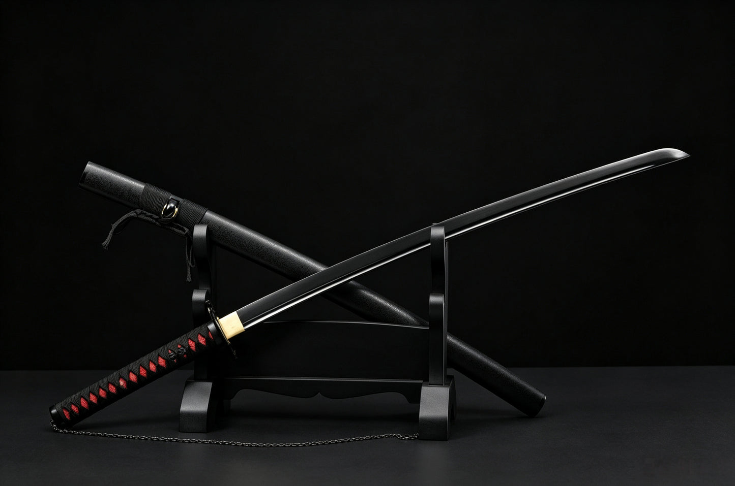 BLEACH Tensa Zangetsu Katana, Ichigo Kurosaki Replica Sword, Full Tang Forged 5160 Spring Steel Sharp Blade, All Black Samurai Sword with Solid Wood Scabbard for Collection Display