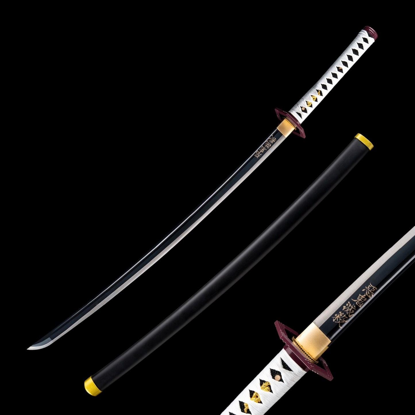 Demon Slayer Giyuu Tomioka Nichirin Sword, Full Tang Forged 1095 High Carbon Steel, Black Blade Version, Sharp Blade