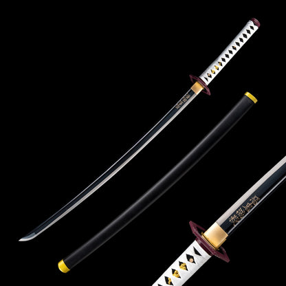 Demon Slayer Giyuu Tomioka Nichirin Sword, Full Tang Forged 1095 High Carbon Steel, Black Blade Version, Sharp Blade