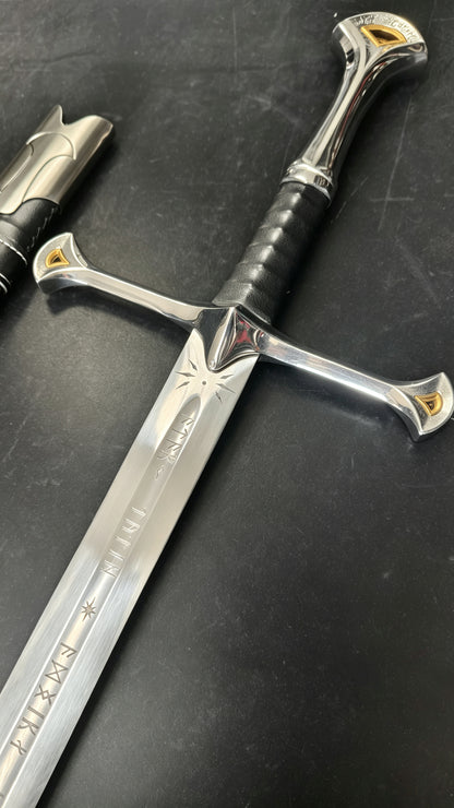 Lord of the Rings Aragorn Narsil Sword, Full Tang 65 Manganese Steel Forged Sharp Blade, High-Gloss Stainless Steel Fittings Real Sword